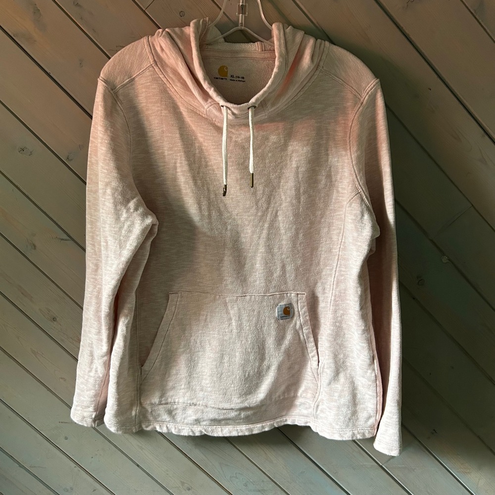 Carhartt Womens XL Peach Heathered French Terry Pullover Hoodie Logo Patch